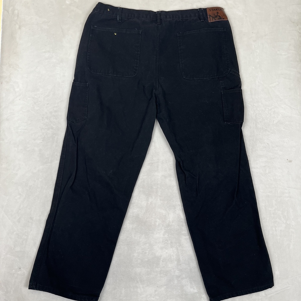 Stanley Carpenter Pants Mens 42x32 Black Relaxed Fit Canvas Utility Workwear